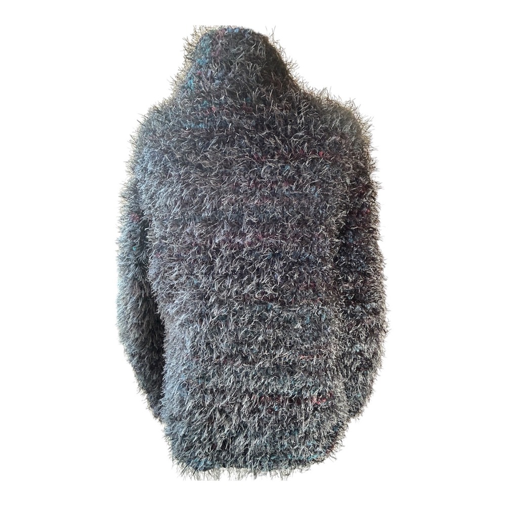 Handmade Shag Eyelash Mixed Yarn Cardigan Women L Multi Shimmer Jewel Button - Picture 9 of 10